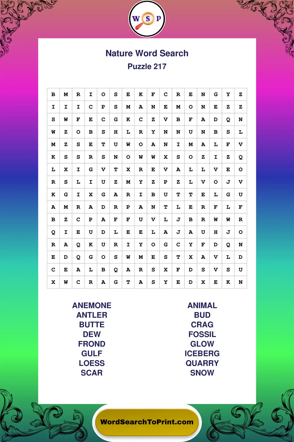 Nature Word Search Puzzle 217