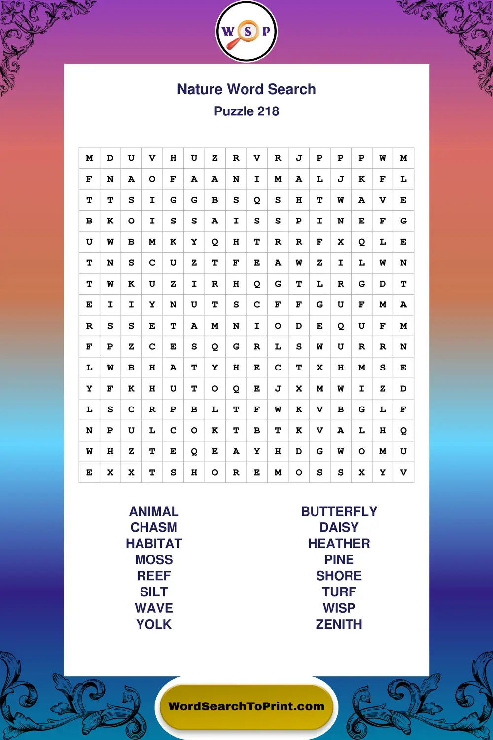 Nature Word Search Puzzle 218