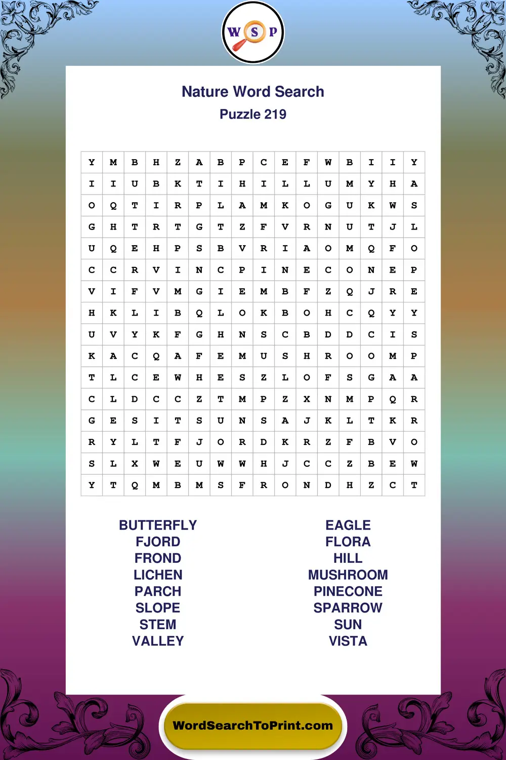 Nature Word Search Puzzle 219