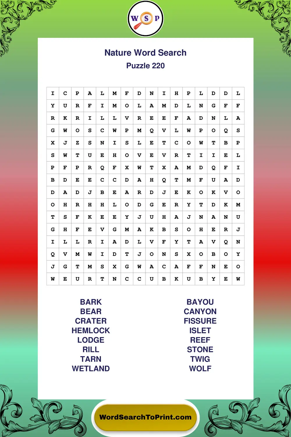 Nature Word Search Puzzle 220