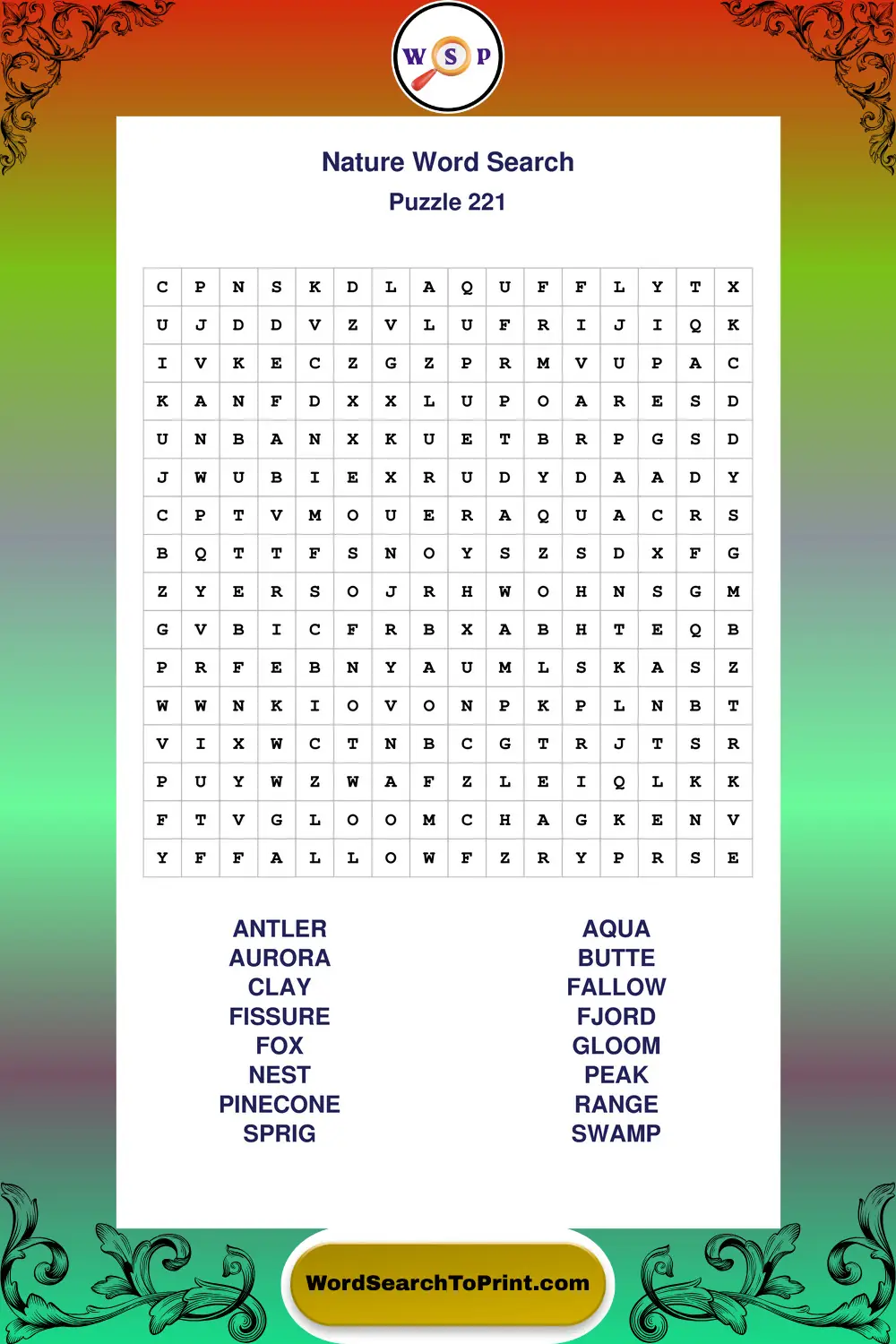 Nature Word Search Puzzle 221