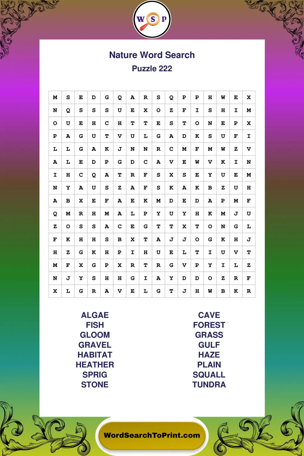 Nature Word Search Puzzle 222