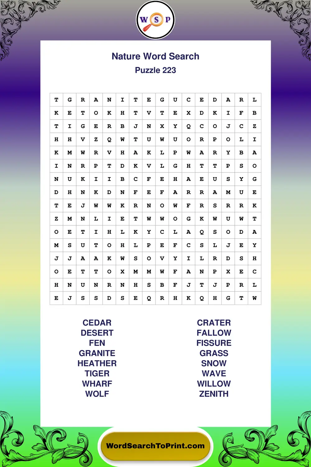 Nature Word Search Puzzle 223
