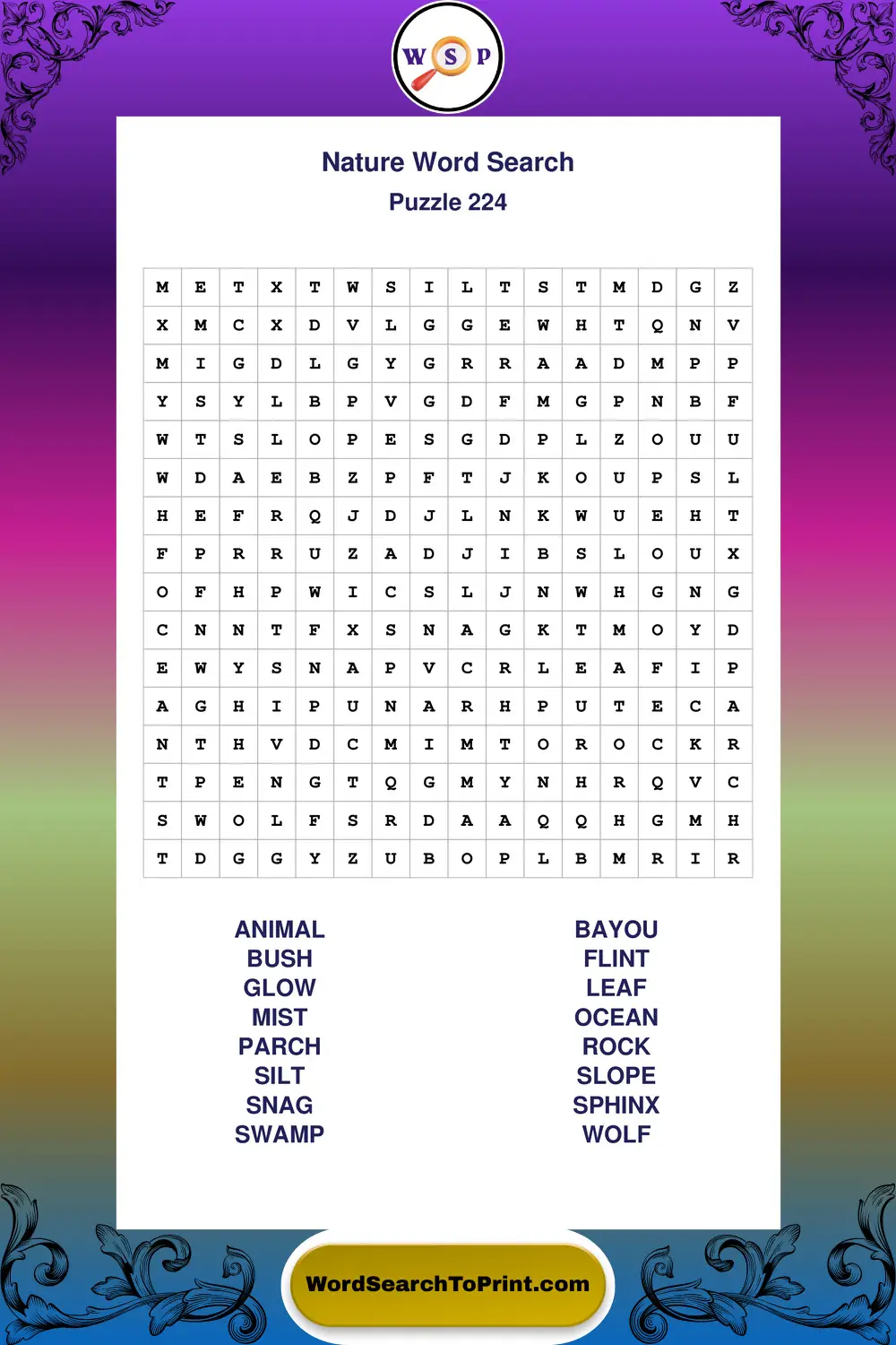 Nature Word Search Puzzle 224