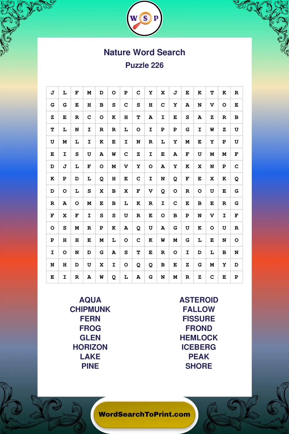 Nature Word Search Puzzle 226