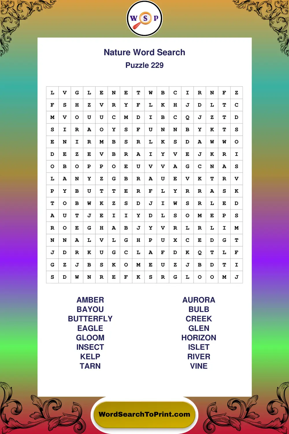 Nature Word Search Puzzle 229