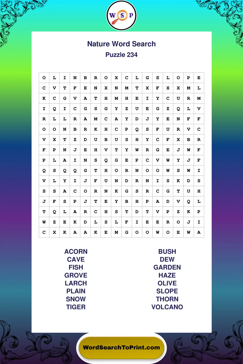Nature Word Search Puzzle 234