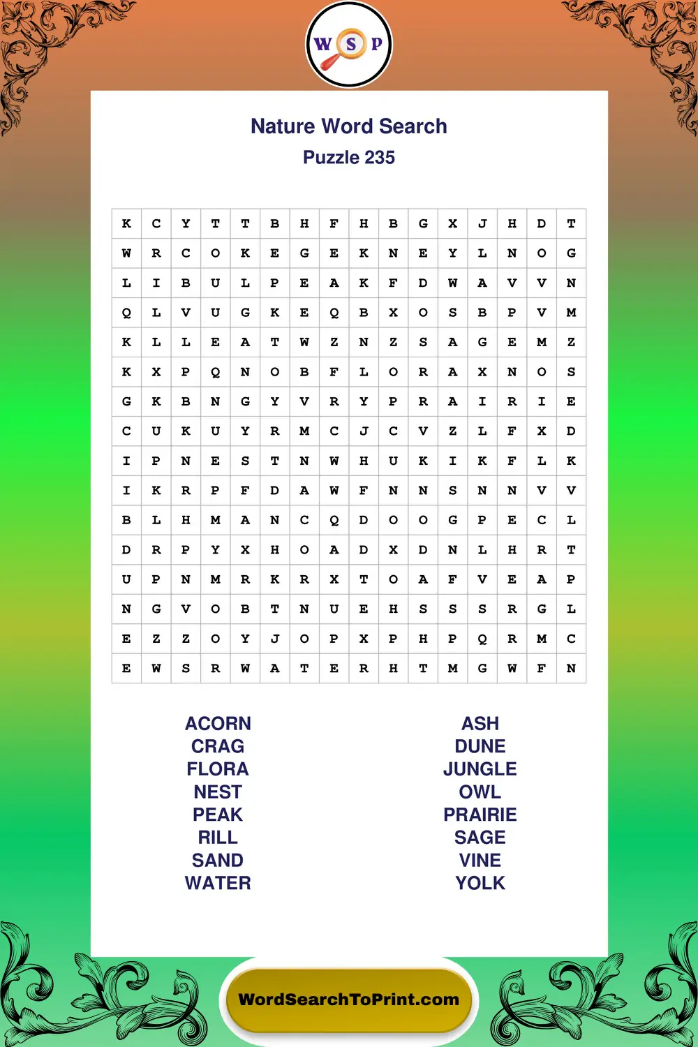 Nature Word Search Puzzle 235