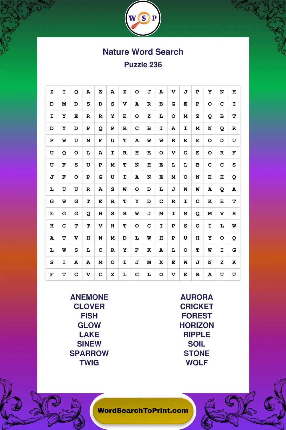 Nature Word Search Puzzle 236