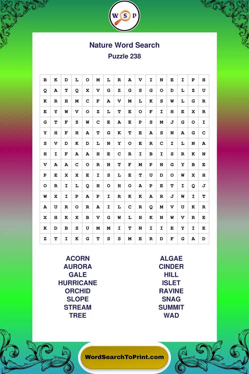 Nature Word Search Puzzle 238