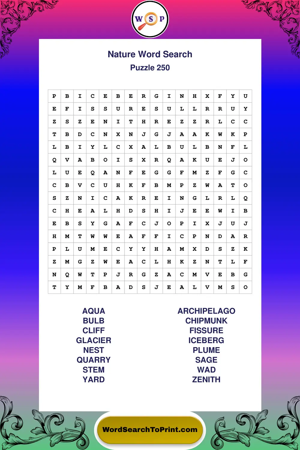 Nature Word Search Puzzle 250