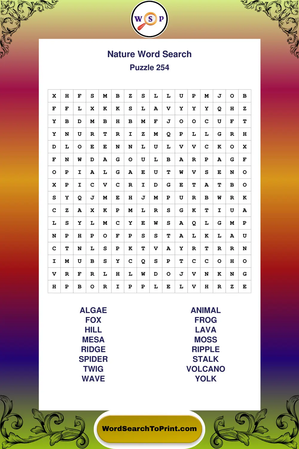 Nature Word Search Puzzle 254