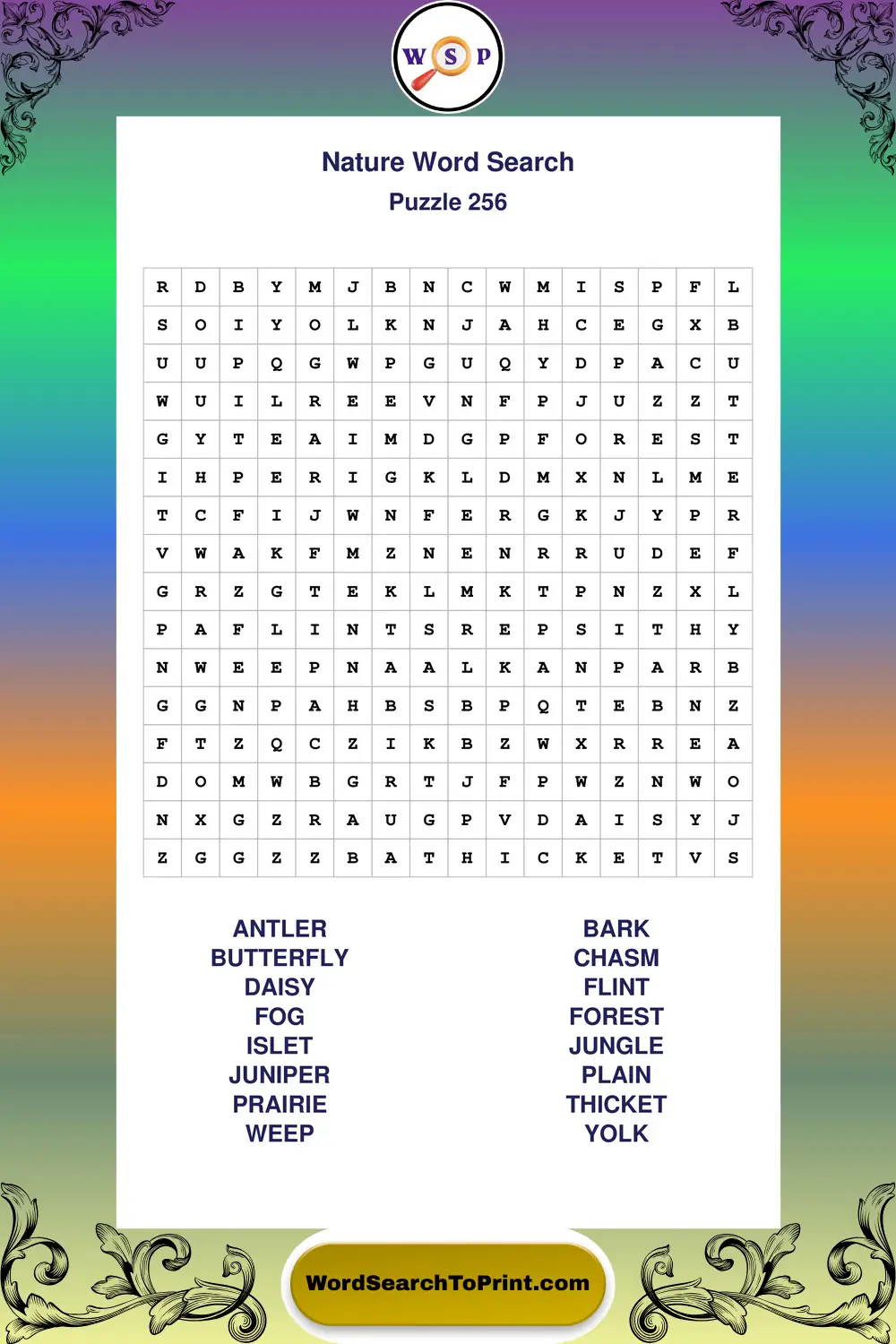 Nature Word Search Puzzle 256