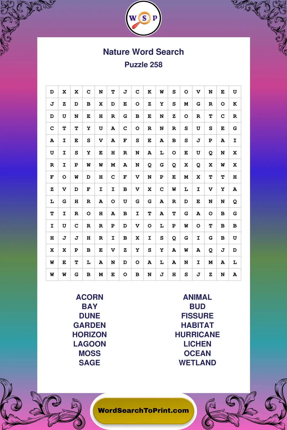Nature Word Search Puzzle 258