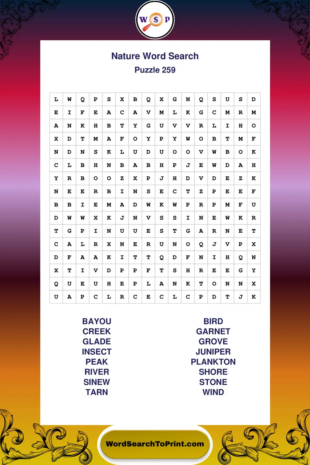 Nature Word Search Puzzle 259