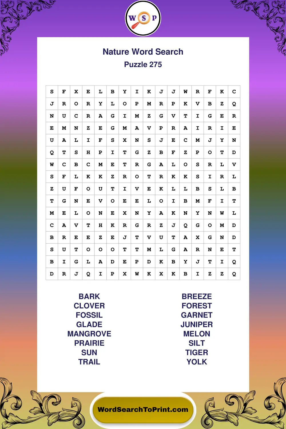 Nature Word Search Puzzle 275