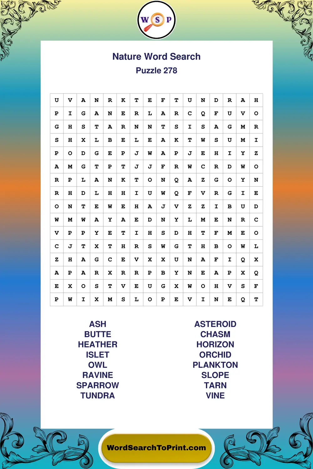 Nature Word Search Puzzle 278