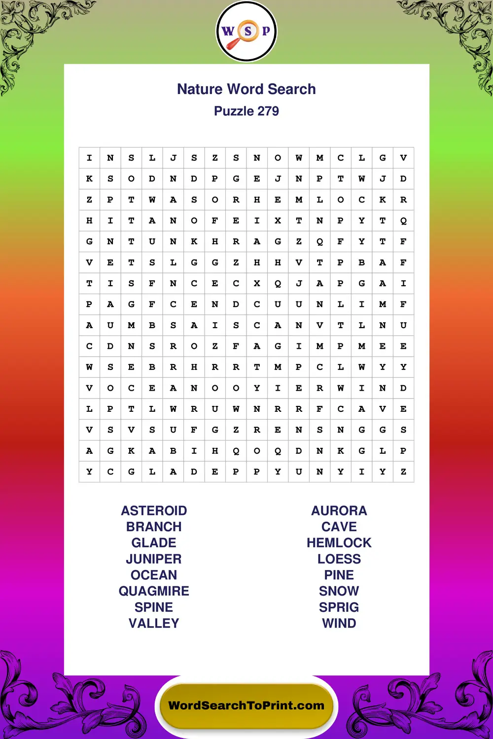 Nature Word Search Puzzle 279