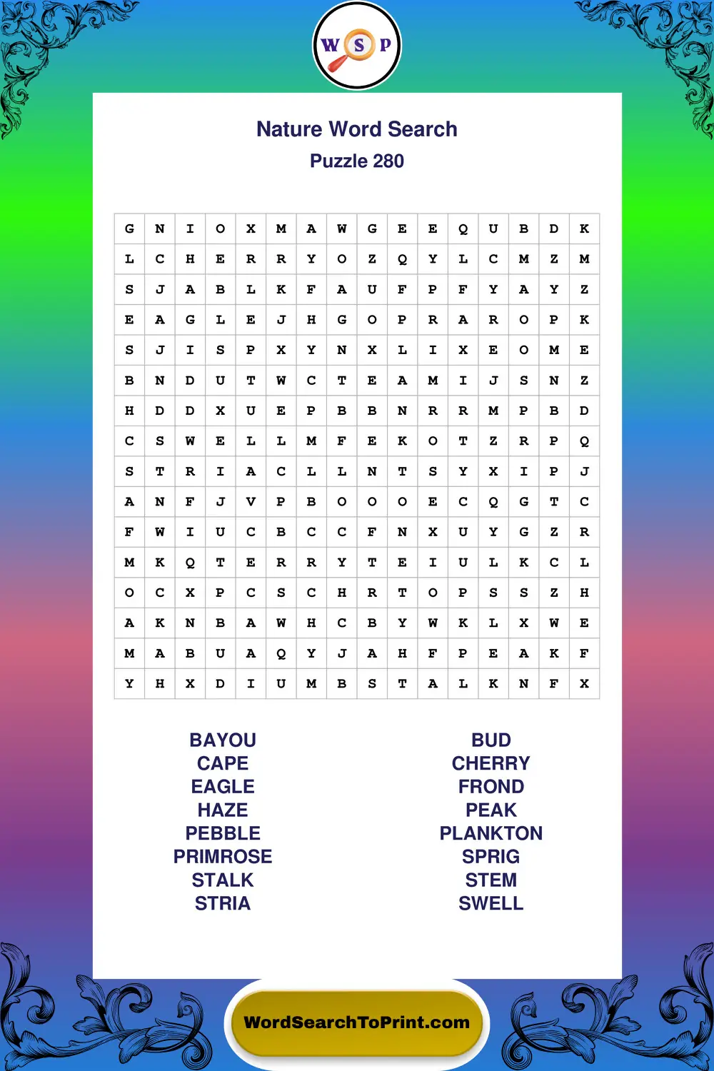 Nature Word Search Puzzle 280