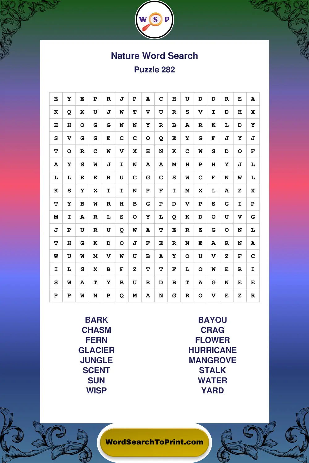 Nature Word Search Puzzle 282