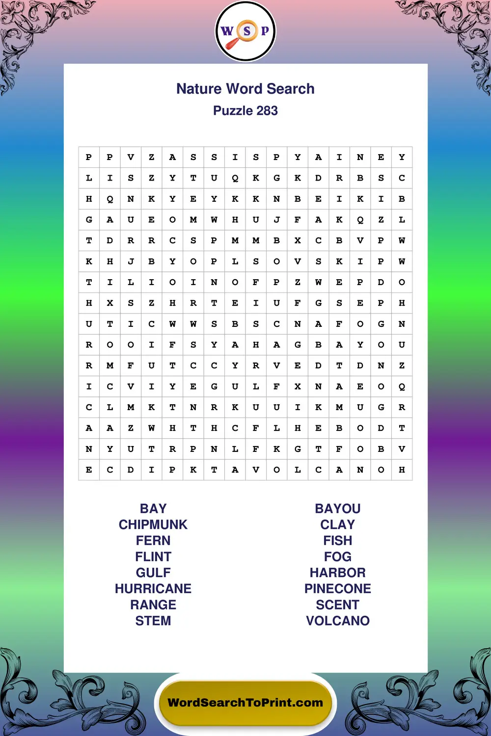 Nature Word Search Puzzle 283