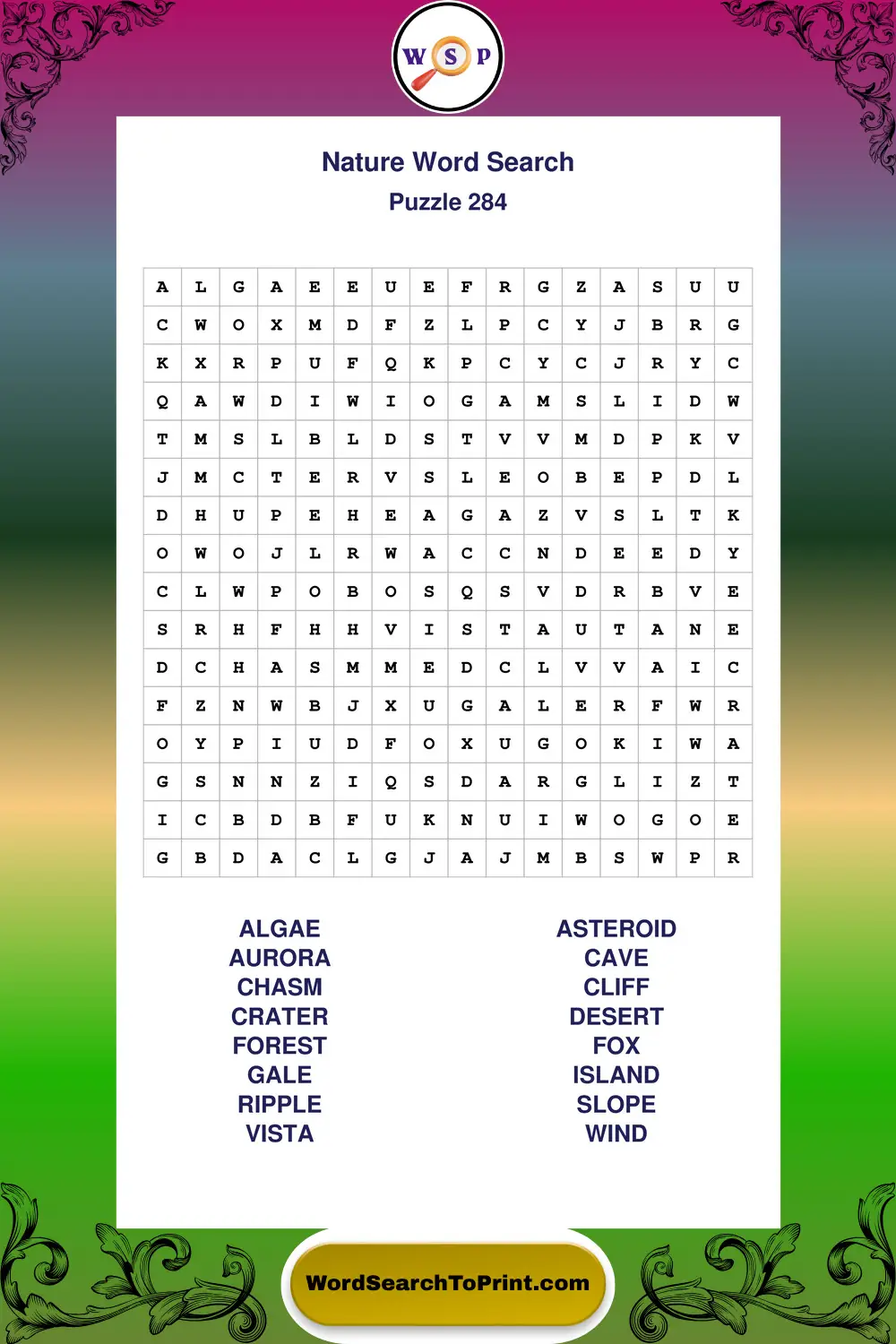 Nature Word Search Puzzle 284