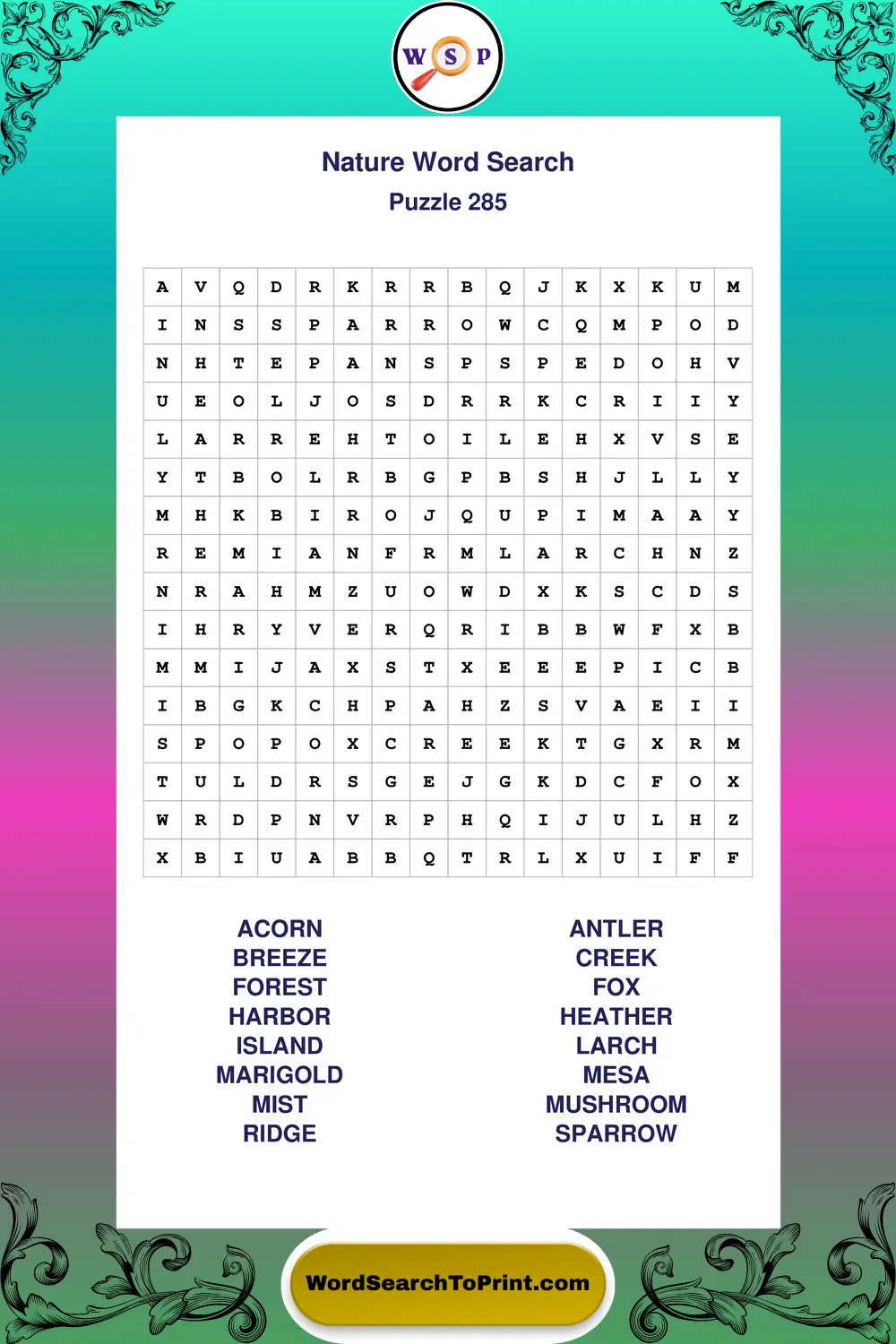 Nature Word Search Puzzle 285