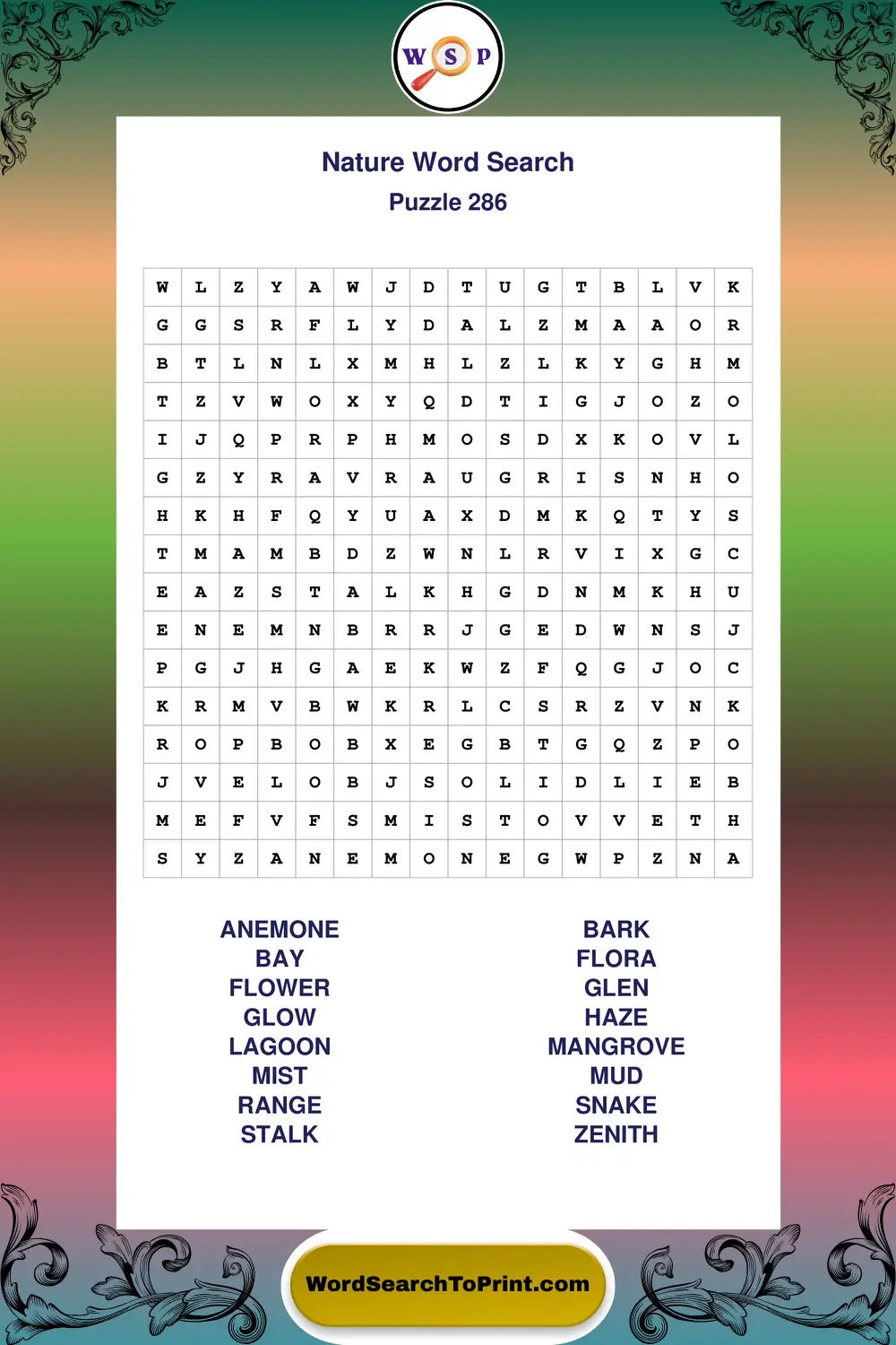 Nature Word Search Puzzle 286