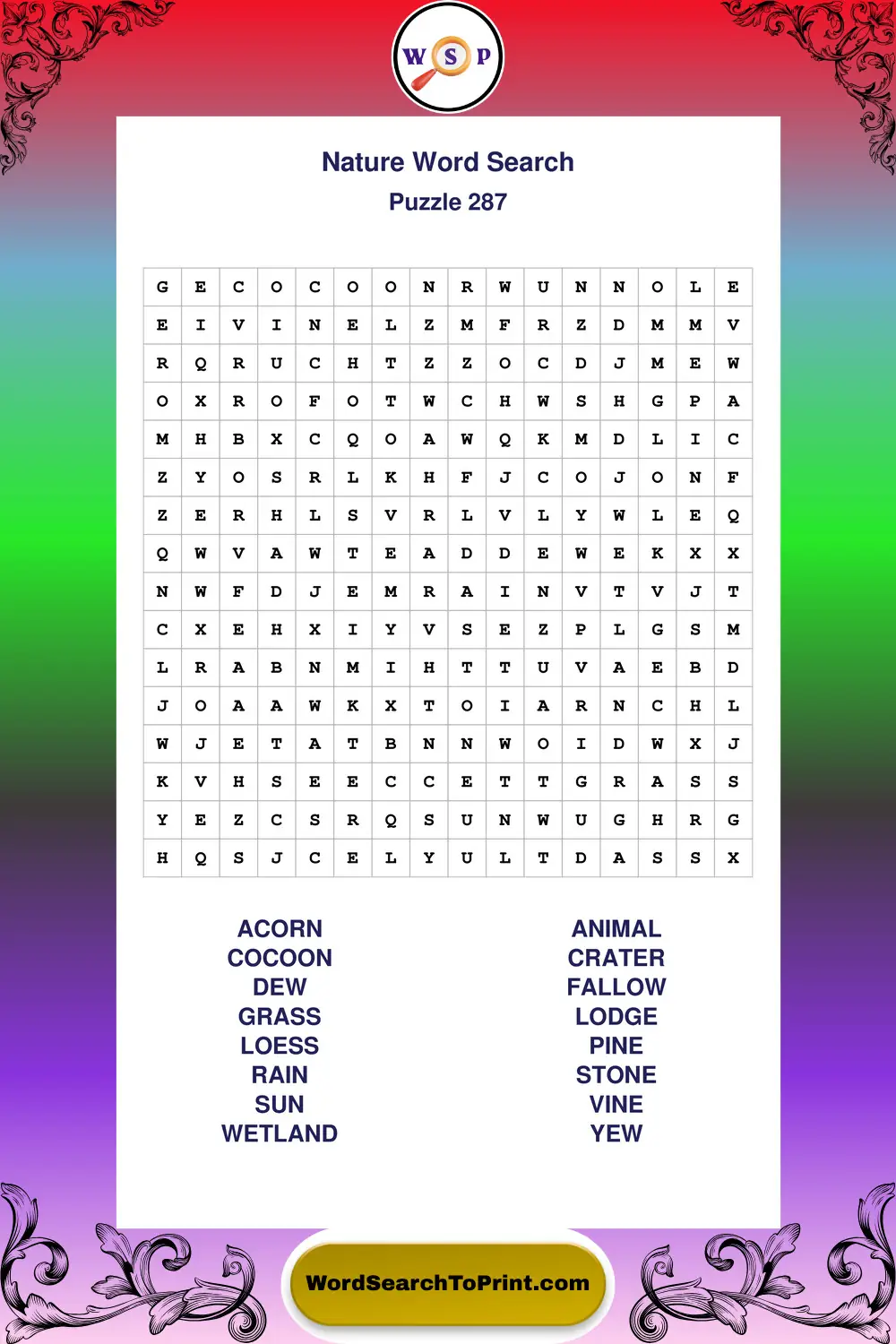 Nature Word Search Puzzle 287