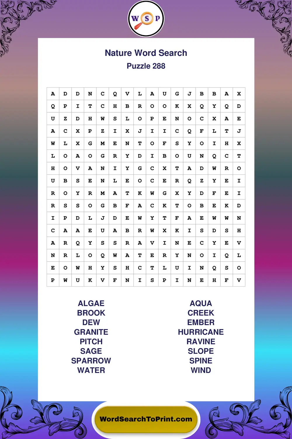 Nature Word Search Puzzle 288