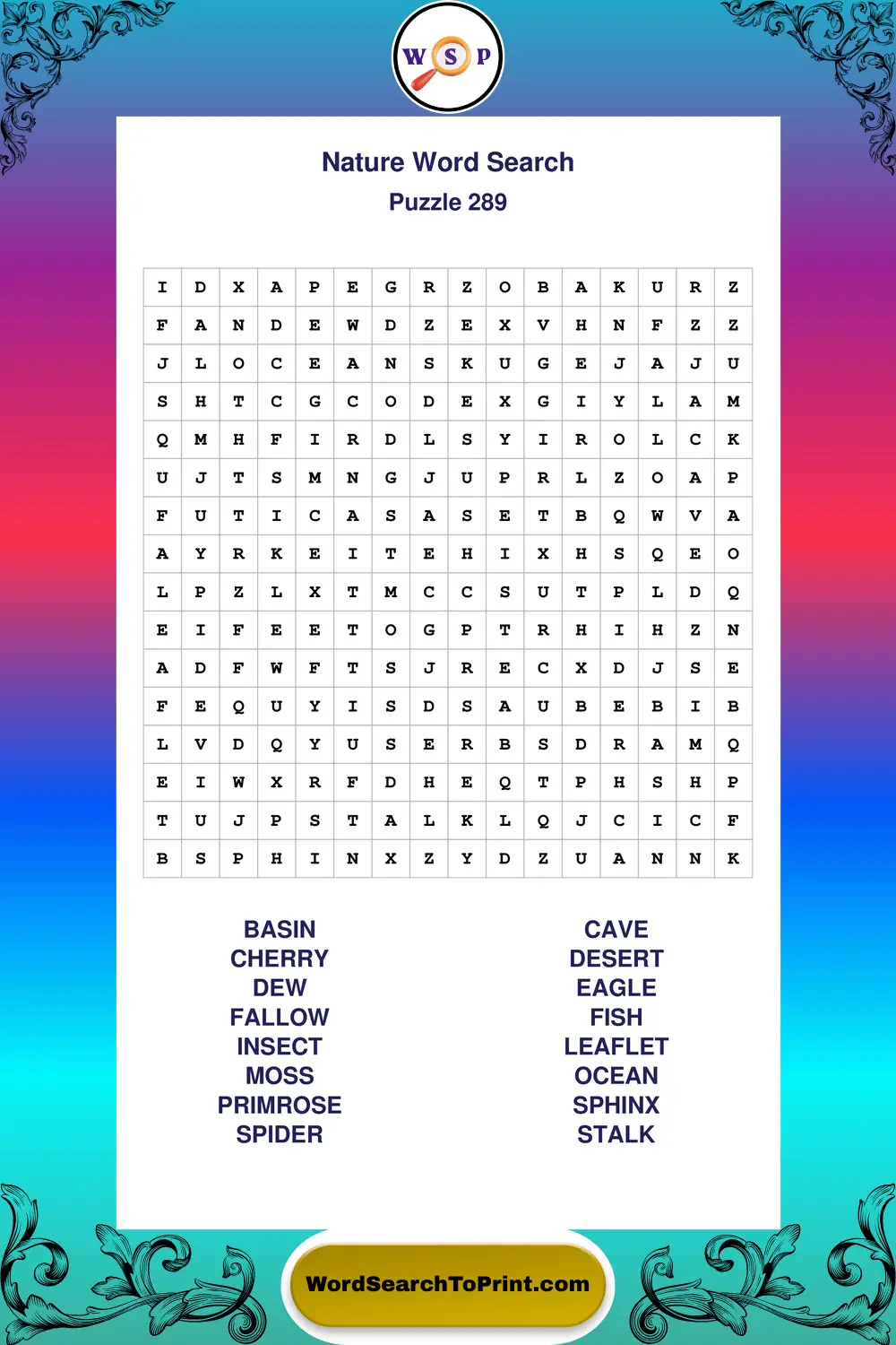 Nature Word Search Puzzle 289