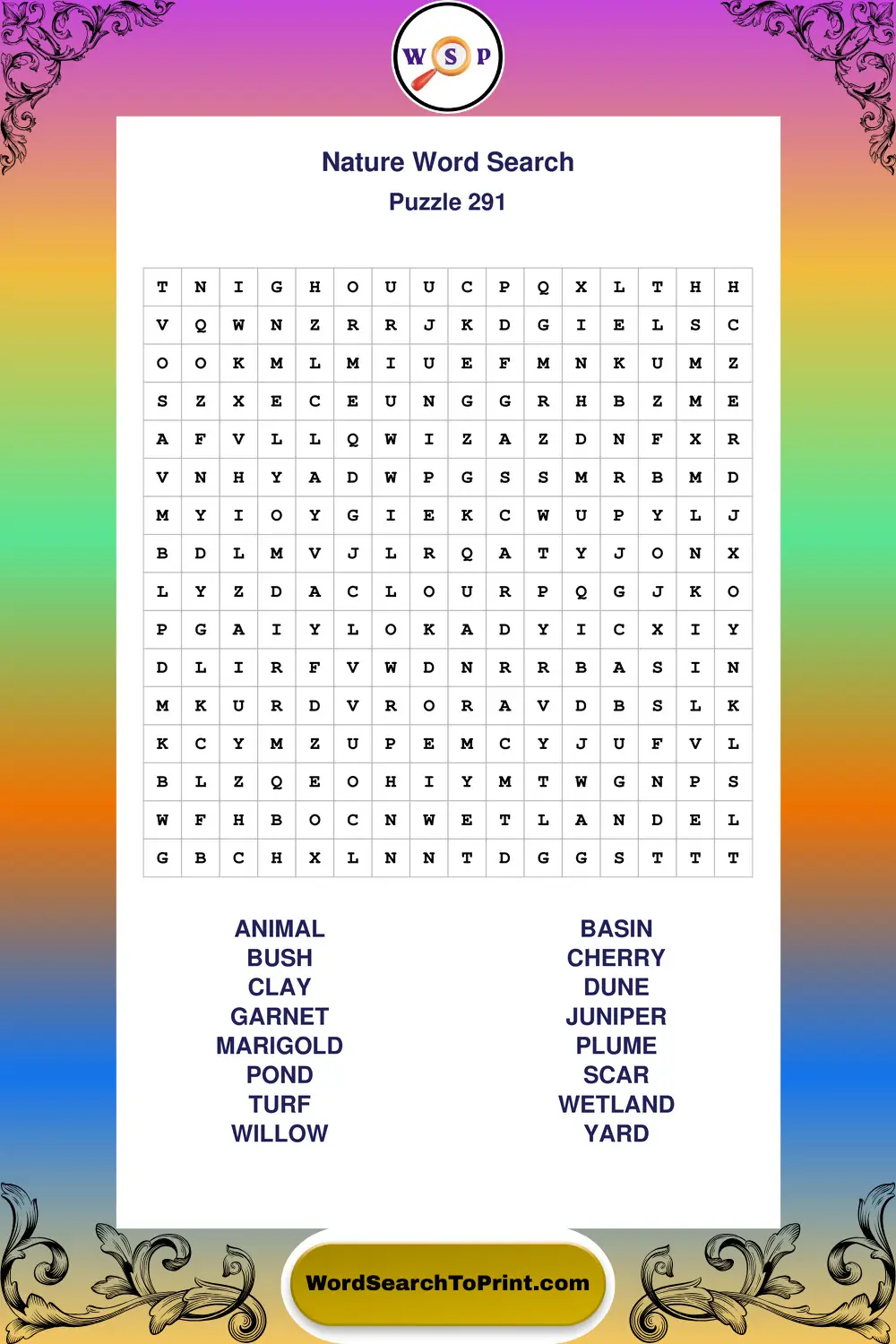Nature Word Search Puzzle 291