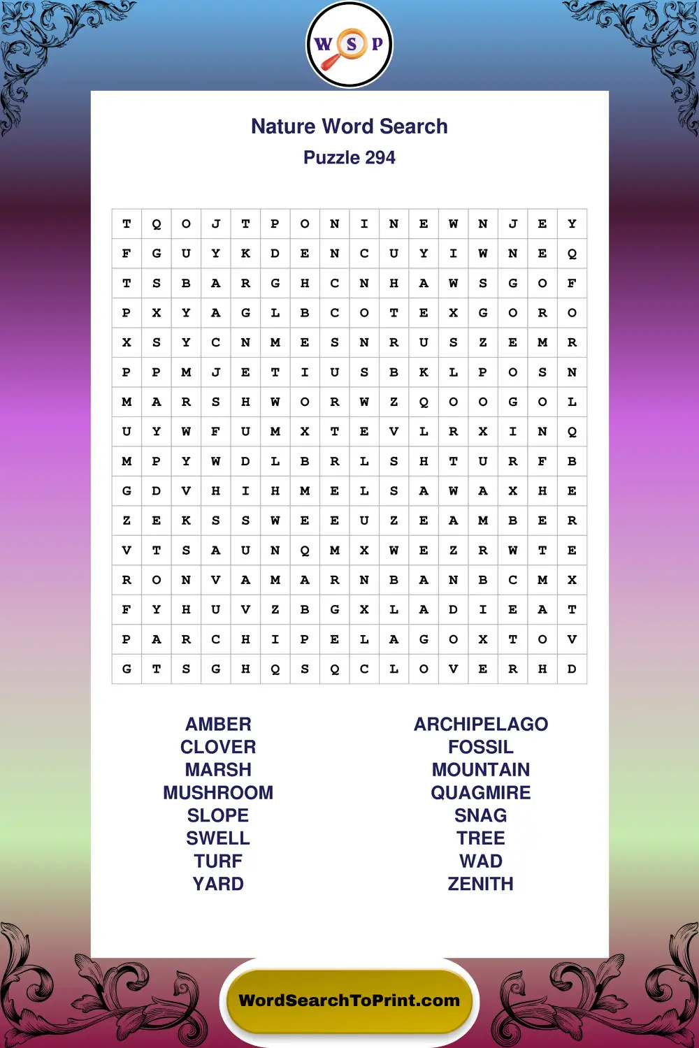 Nature Word Search Puzzle 294
