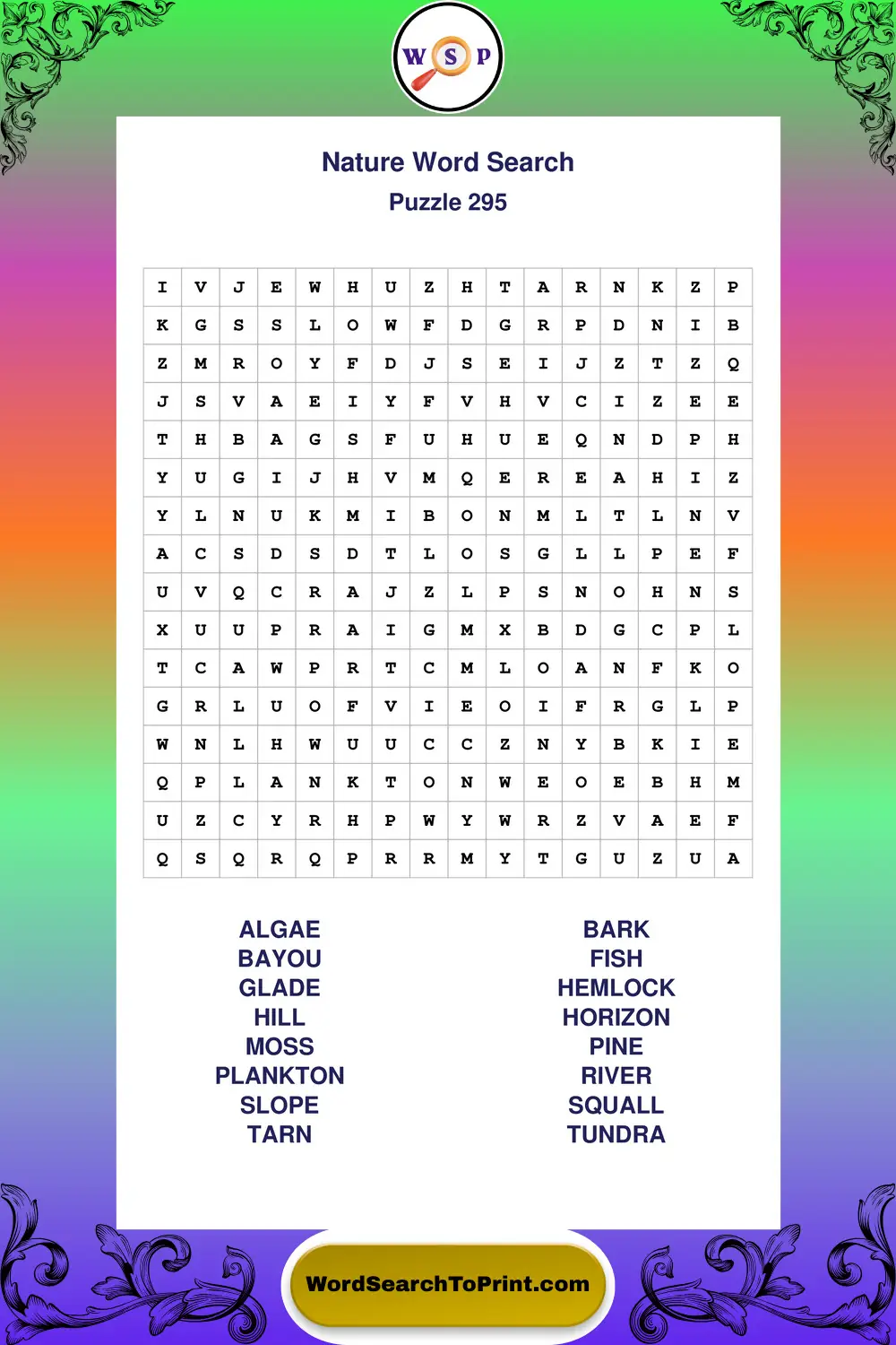 Nature Word Search Puzzle 295
