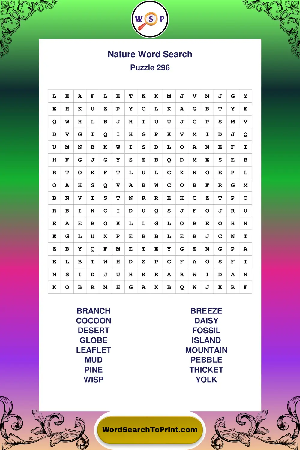 Nature Word Search Puzzle 296