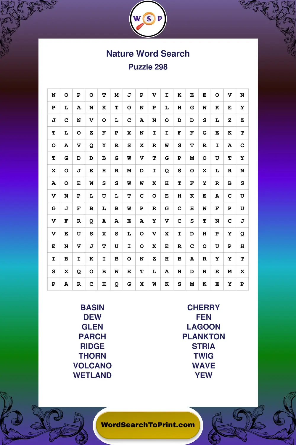 Nature Word Search Puzzle 298