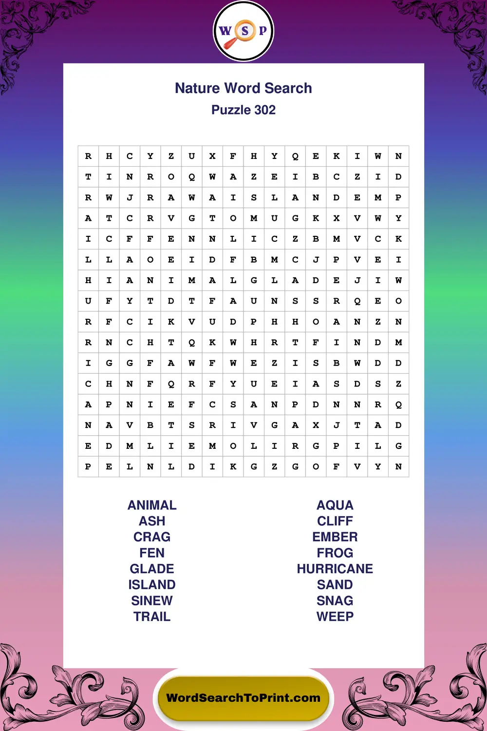 Nature Word Search Puzzle 302