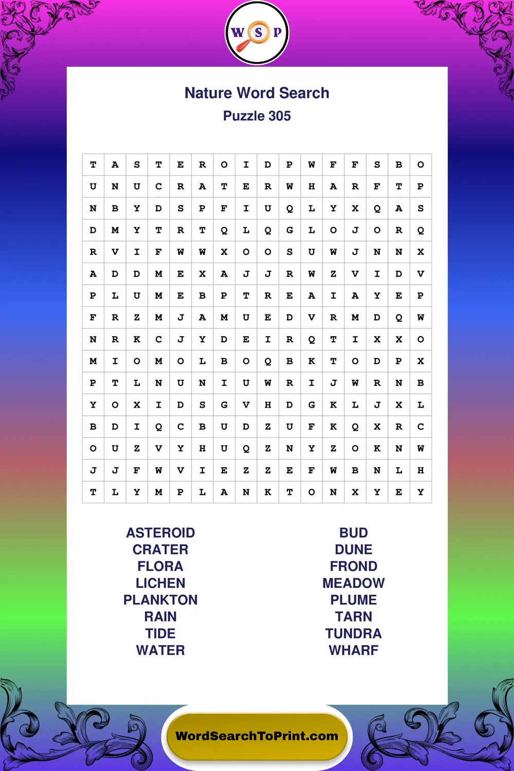Nature Word Search Puzzle 305