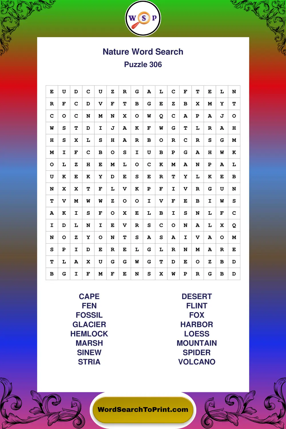 Nature Word Search Puzzle 306