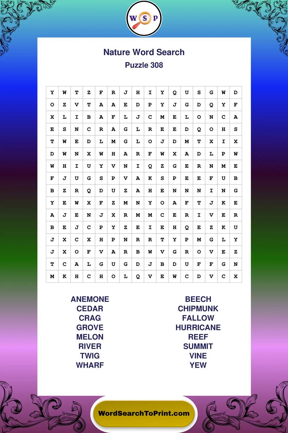 Nature Word Search Puzzle 308