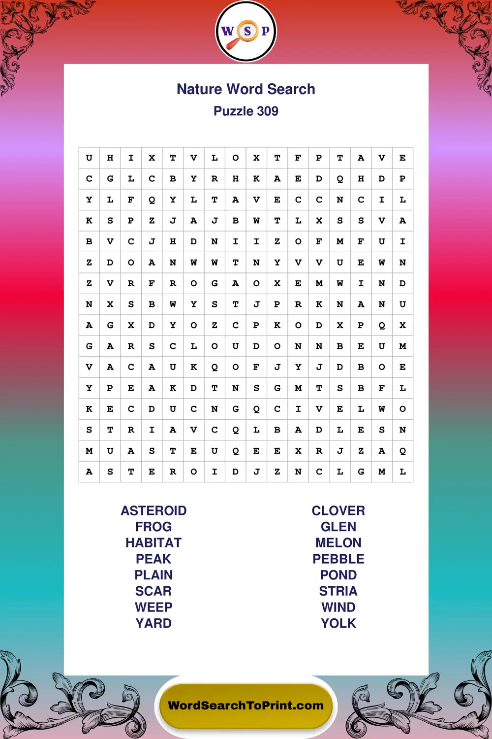 Nature Word Search Puzzle 309