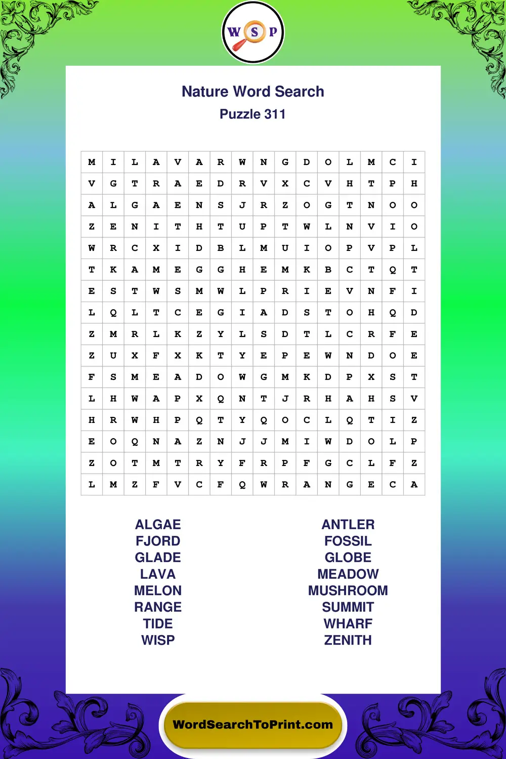 Nature Word Search Puzzle 311