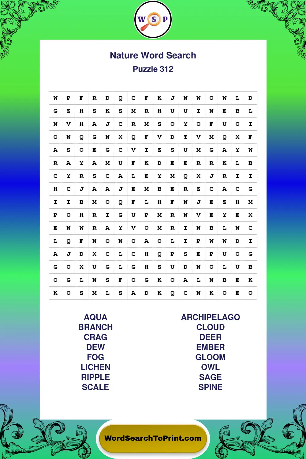 Nature Word Search Puzzle 312
