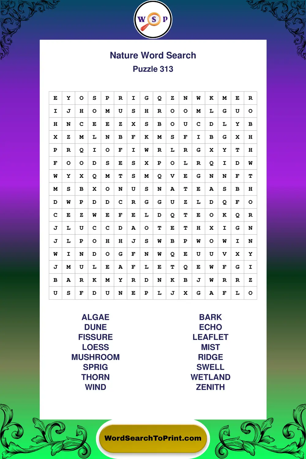 Nature Word Search Puzzle 313