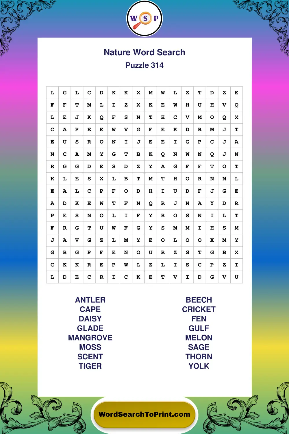 Nature Word Search Puzzle 314