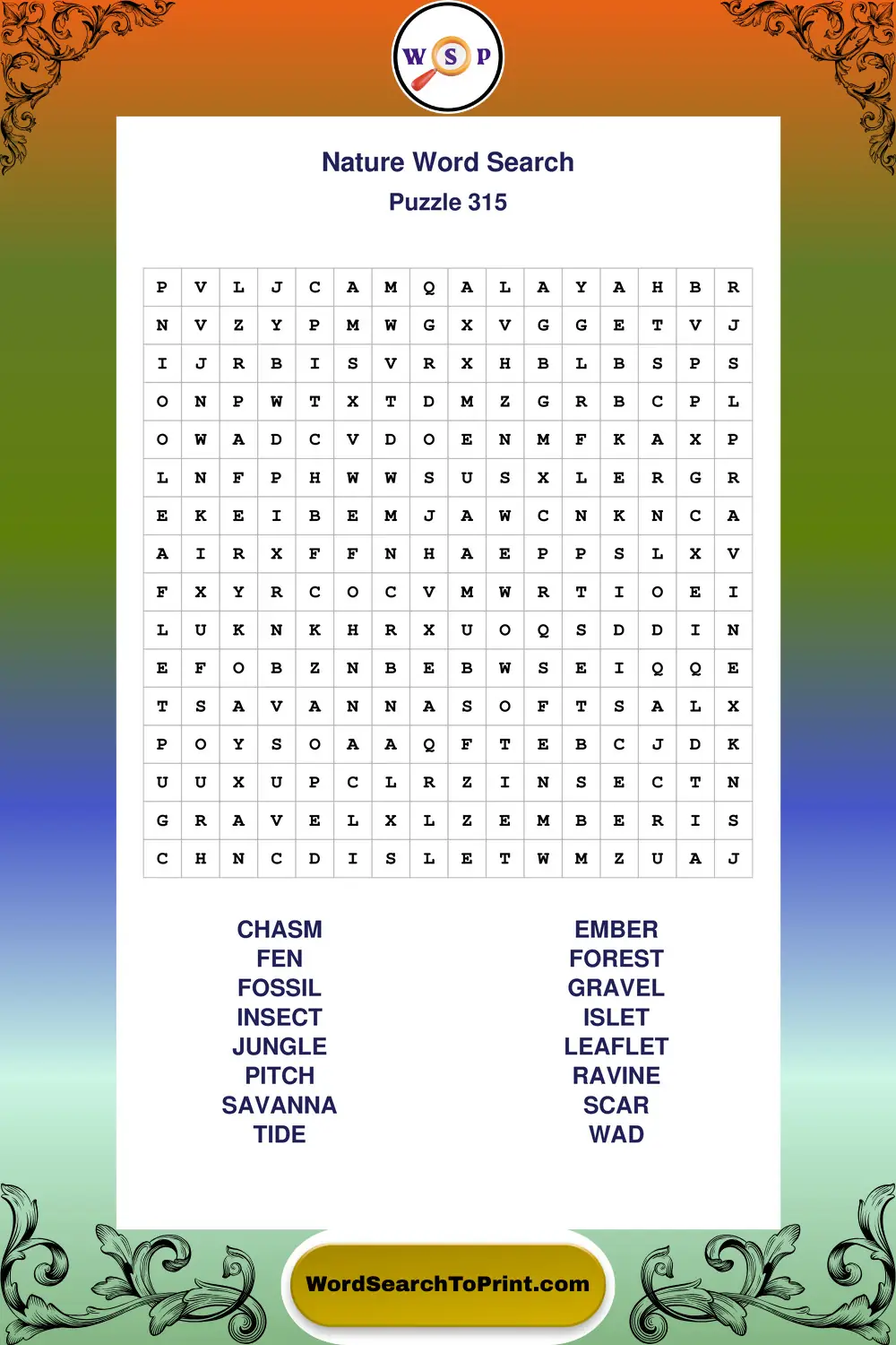 Nature Word Search Puzzle 315