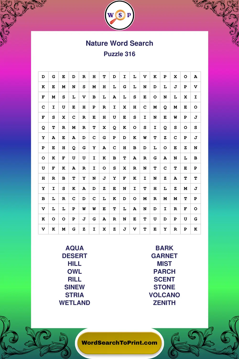 Nature Word Search Puzzle 316