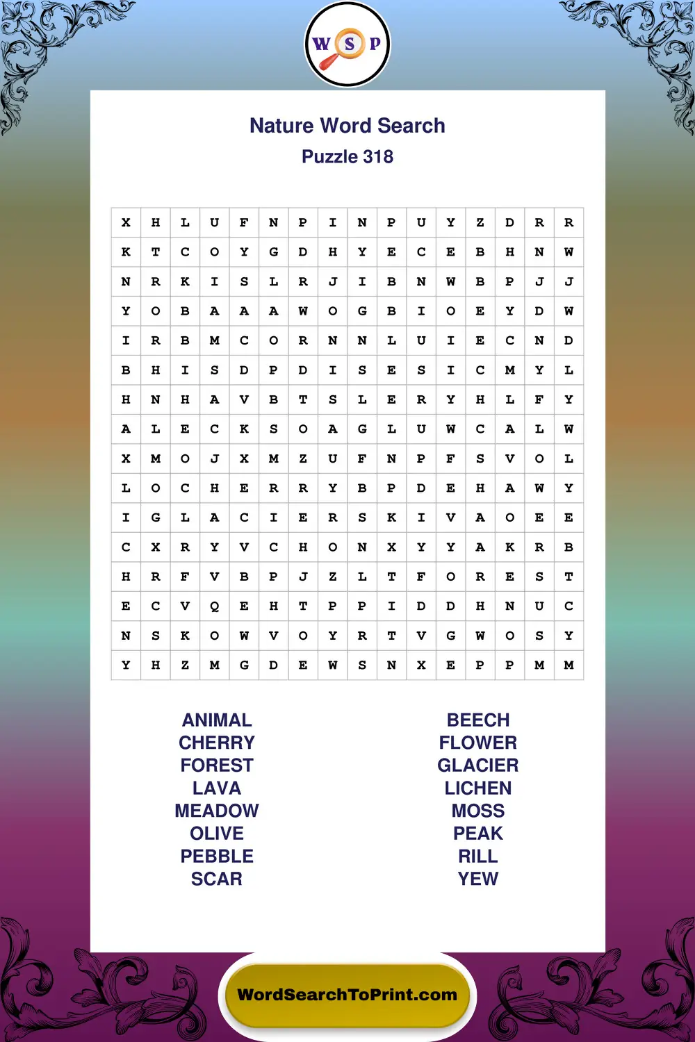Nature Word Search Puzzle 318