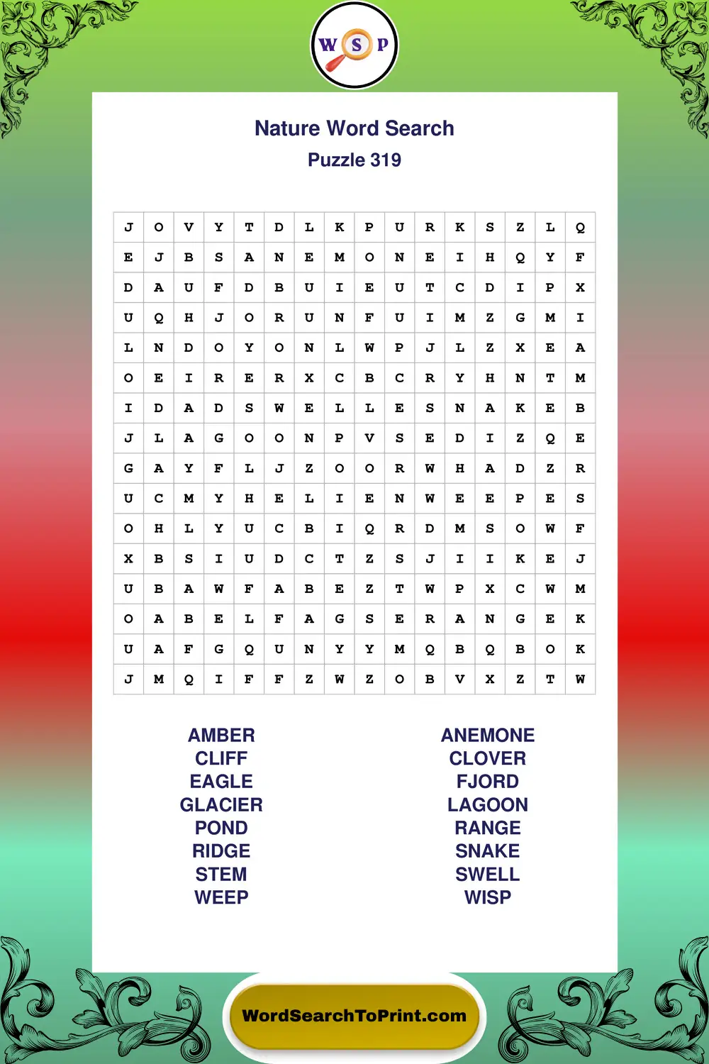 Nature Word Search Puzzle 319