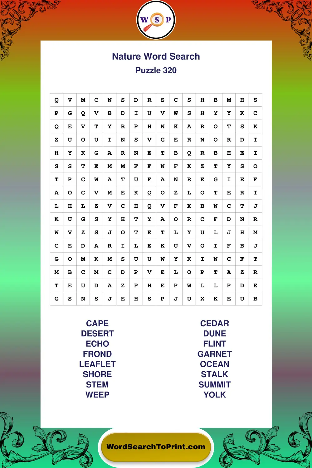Nature Word Search Puzzle 320